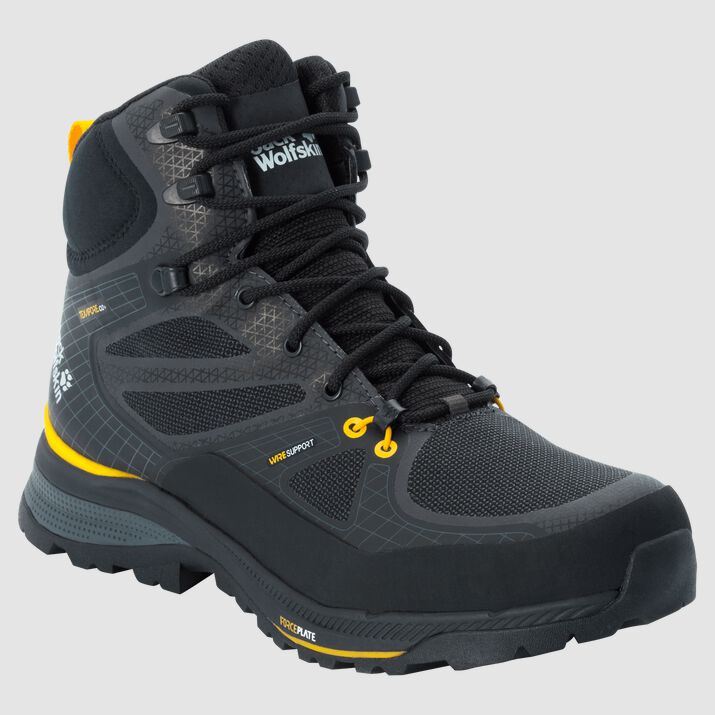 Botas Caminar Jack Wolfskin Force Trekker Texapore Mid Hombre Negros/Amarillos Mexico-1386597